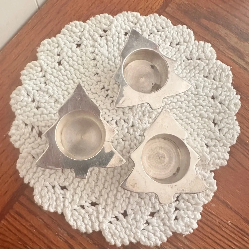 Silver Christmas tree-Shaped Candle Holders x3